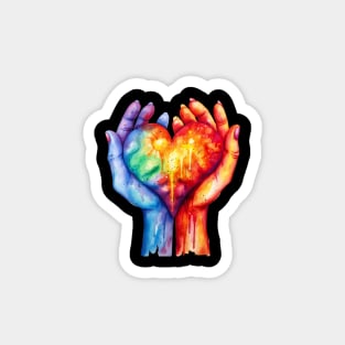 Watercolor Gradient Rainbow Heart In Hands T-Shirt Magnet