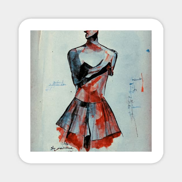 Fashion Dress Model 1960s Sketch Magnet by Moon Art