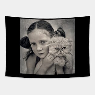 A Girl and her Cat Tapestry