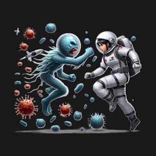 an astronaut against an alien bacteria АІ T-Shirt