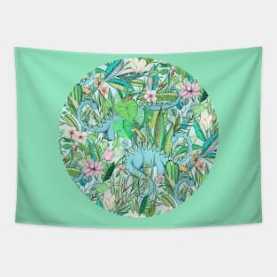 Improbable Botanical with Dinosaurs - soft pastels Tapestry