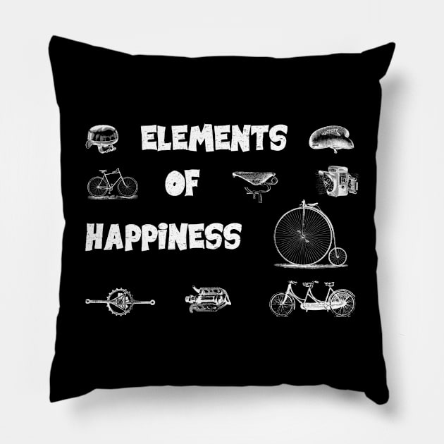 Vintage Bike Elements  with pedal, crank and bell. Elements of Happiness, enjoy your ride. Pillow by Olloway