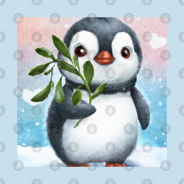 Penguin- Pucker up. Cute penguin with mistletoe by Off the Page