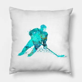 Ice Hockey Player Sports Girl Watercolor Pillow