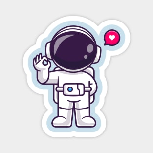 Cute Astronaut With Ok Sign Hand Cartoon Magnet