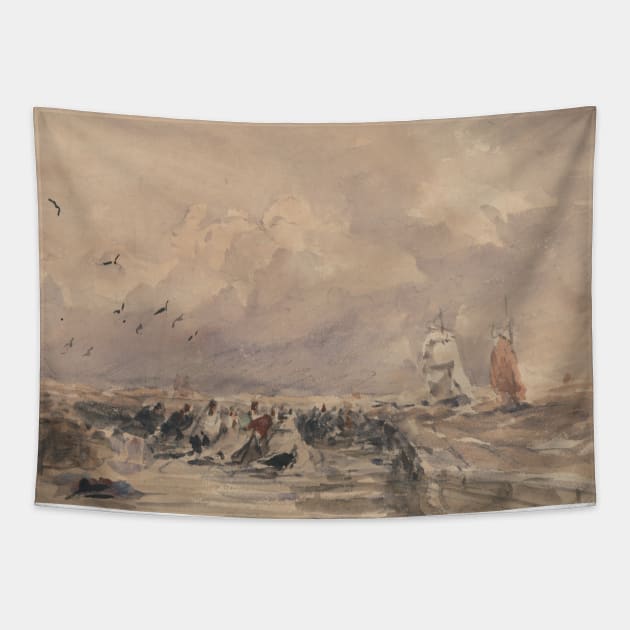 Dieppe Pier, Stiff Breeze by David Cox Tapestry by Classic Art Stall