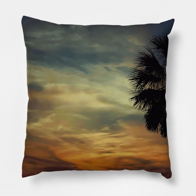 Florida sunset with Palm Tree Pillow by AdrianaHolmesArt