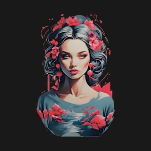 Floral Elegance River Portrait T-Shirt