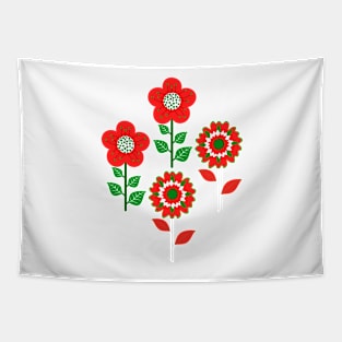 Retro Flowers Christmas Red Tapestry