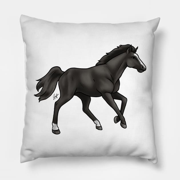 Horse - Mustang - Black Pillow by Jen's Dogs Custom Gifts and Designs