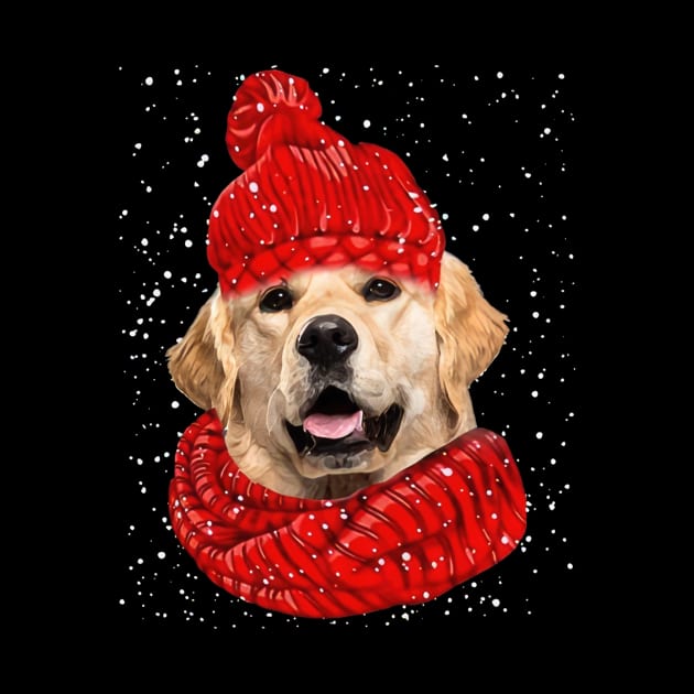 Golden Retriever Wearing Red Hat And Scarf Christmas by Tagliarini Kristi