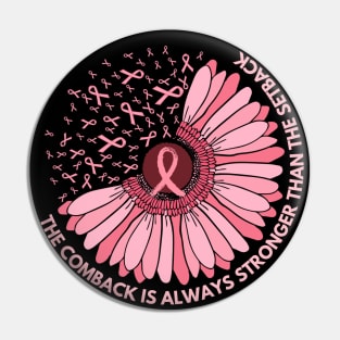 Cute Sunflower Pink Ribbon Breast Cancer Fighter Motivational Quote Gift Pin