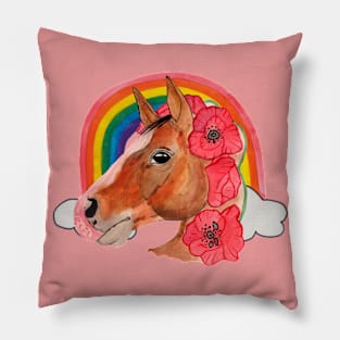 Horse with flowers in rainbow Pillow