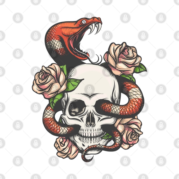 Skull with Snake and roses by devaleta