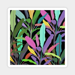 Tropical Colorful Banana Leaves Black Pattern Magnet