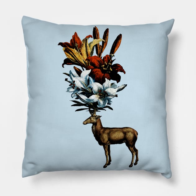 Deer with flower horns Pillow by hardcore repertoire