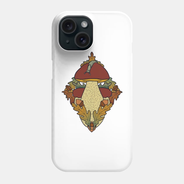 Porcini with acorns and oak leaves Phone Case by TursiArt