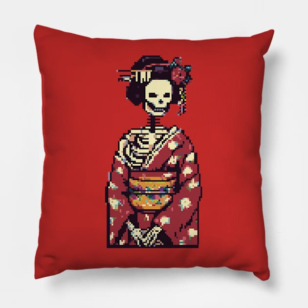 Pixel Art Geisha Skeleton Pillow by coxemy