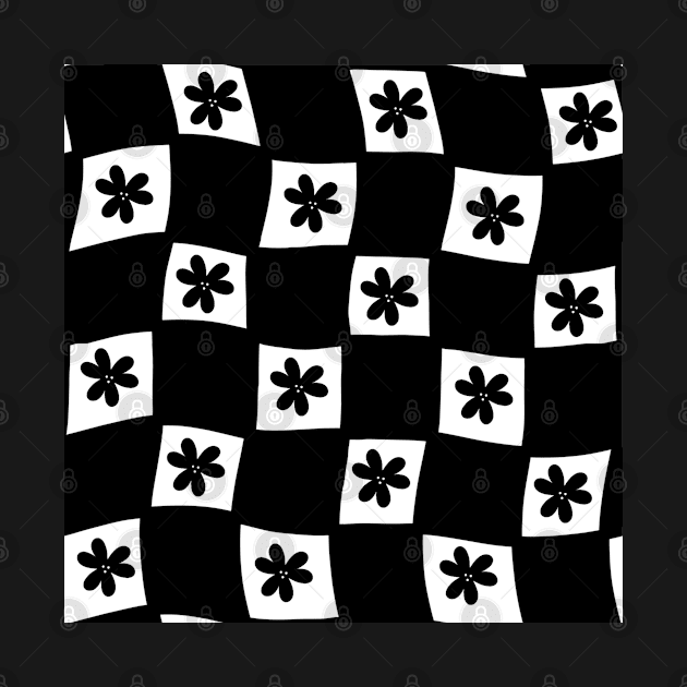 Small Floral Checker Board - black &amp;amp;amp;amp; white by JuneNostalgia