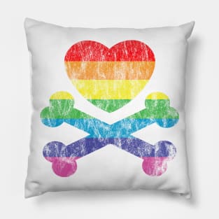 gay rainbow heart and crossbones Pillow