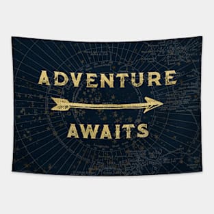 Adventure Awaits - Golden Star Map Tapestry