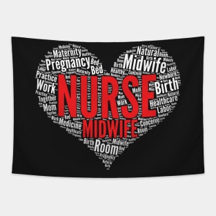 Nurse midwife Heart Shape Word Cloud RN Nursing design Tapestry