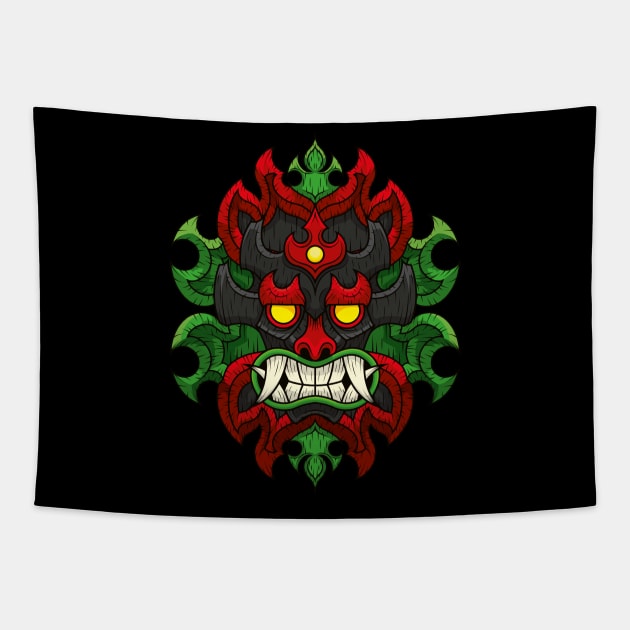 Tiki Mask Akuma Tapestry by BJManchester