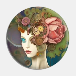 Dreams Surreal Floral Flowers Cute Victorian Girl Steampunk Pin