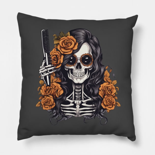 Mardi gras skeleton hairdresser Pillow by Edgi