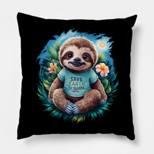 "Conservation Cuteness: Save Earth for Sloths" Pillow