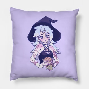 Anime, Witch, eating a frog, Tattoo, Digital Painting Pillow