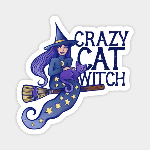 Crazy cat witch Magnet by bubbsnugg