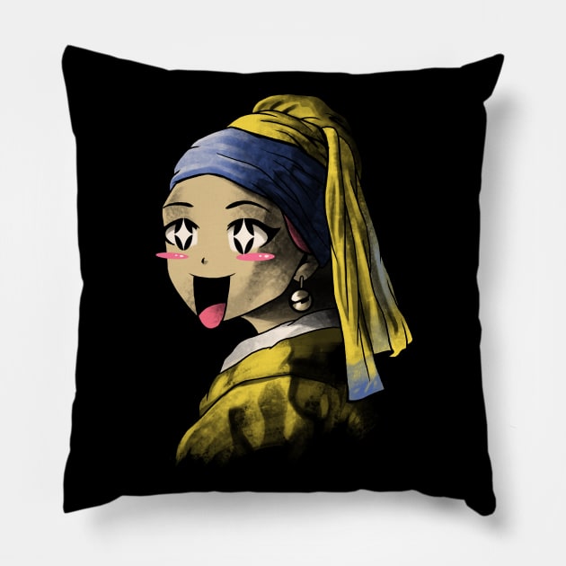 Kawaii with a Pearl Earring Pillow by Vincent Trinidad Art