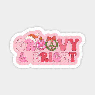 Groovy and bright pink Christmas Retro disco ball Magnet