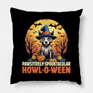 Trick or Treat Woof or Wag Funny Dog Halloween Pillow