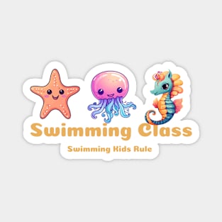 swimming class, swim kids rule, sea animals v5 Magnet