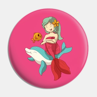 Beauty Mermain playing with Fish, Vintage Retro Style Pin