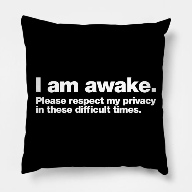 I am awake. Please respect my privacy in these difficult times. Pillow by Chestify