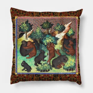 BOOK OF HUNTING ,BEARS IN WOODLAND GREENERY Medieval Miniature Pillow