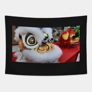 One white and one red Chinese Dragon mask Tapestry