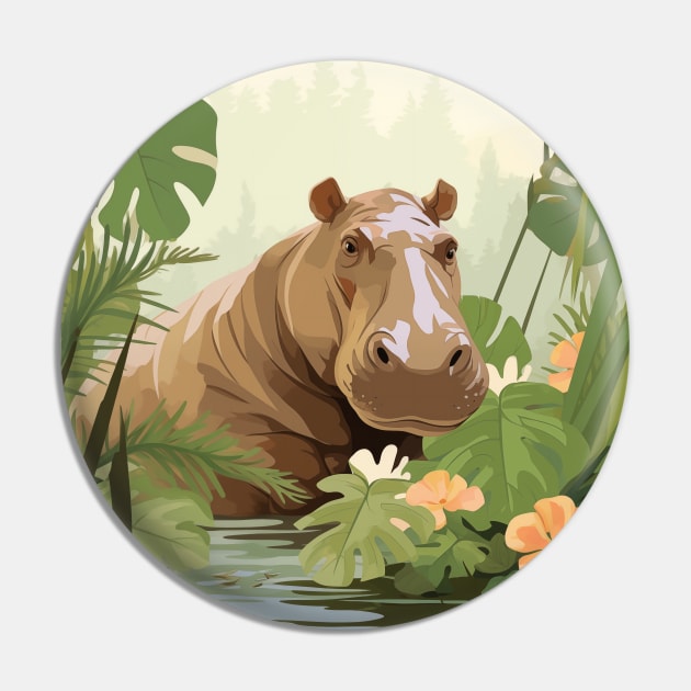 Hippo in the Jungle Pin by JunkyDotCom