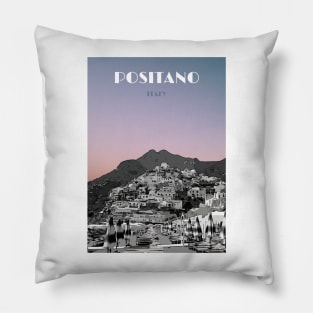 Positano Black and White Travel Poster Pillow