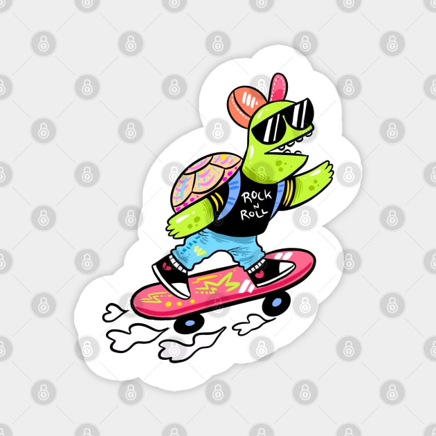 turtle rock n roll Magnet by Draw For Fun 