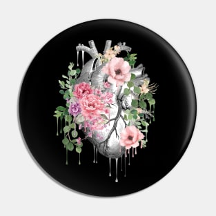 Heart Human Anatomy pink flowers and green leaves Pin