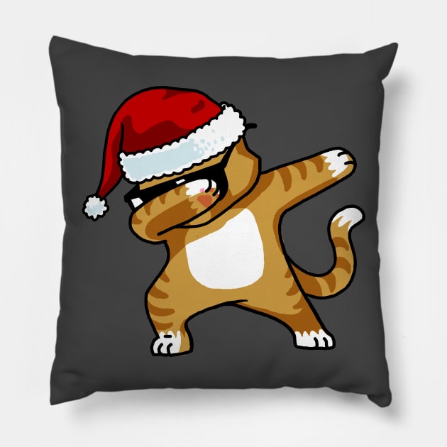 Dabbing Cat Shirt Kids Santa Hat Christmas Cat Lovers Shirt Pillow by vo_maria