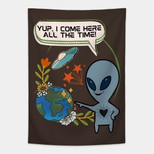 Alien Always Visiting the Earth - Funny Alien Tapestry