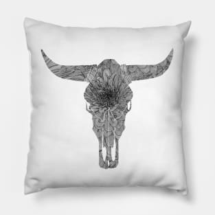 Zinnia Flower Cow Skull Pillow