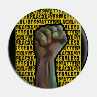 Black Lives Matter Fist Yellow Text BG Pin