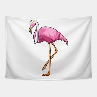 Flamingo as Bride with Veil Tapestry