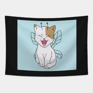 cat fairy cute kawaii cottagecore butterfly light blue Tapestry